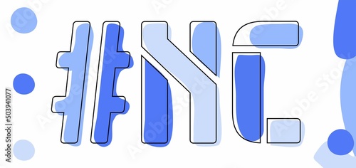NC Hashtag. Isolate curves doodle letters. Blue colors. Hashtag #NC is abbreviation for the US American state North Carolina for social network, web resources, mobile apps.