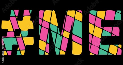ME Hashtag. Tricolor isolated letters from contrast flowing fluid shapes. 3 colored Hashtag #ME is abbreviation for the US American state Maine for social network, web resources, mobile app