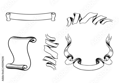 Medieval abstract ribbons vector set for heraldry design