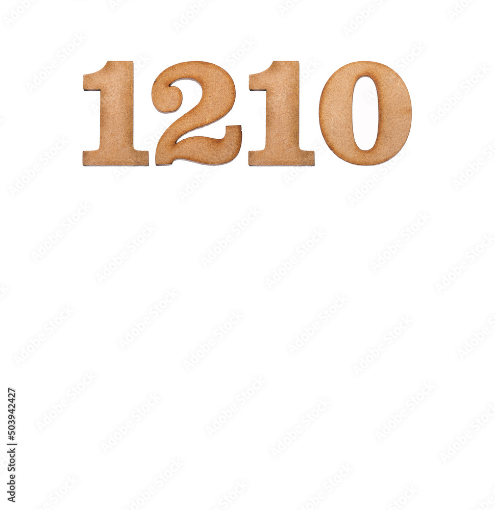 Number 1210 in wood, isolated on white background Number 1210 in wood, isolated on white background