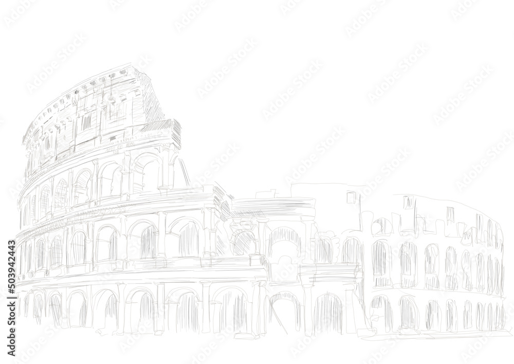 colosseum, coliseum hand-drawn style black and white graphics, sketch