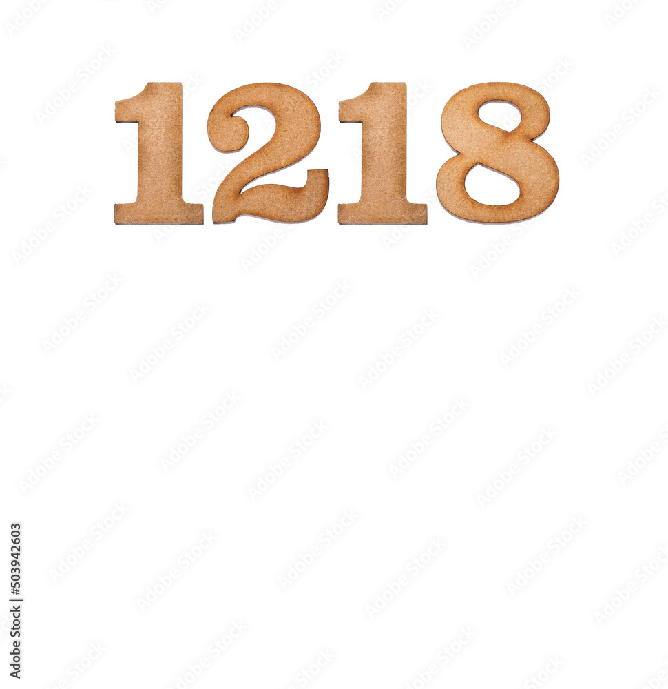 Number 1218 in wood, isolated on white background Number 1218 in wood, isolated on white background