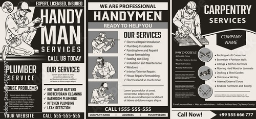 Manual workers monochrome advertising posters set