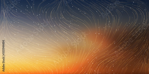 Colorful Moving Curving Lines, Flowing Stream of Energy in Glowing Sunlit Space and Starry Sky Around-Modern Style Futuristic Technology or Astrology Concept Background,Creative Template,Vector Design