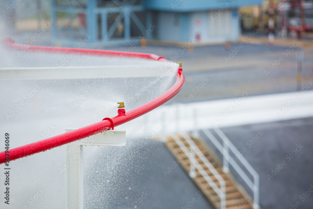 Naklejka premium Tanks oil roof tank with pipe water spray ring fire extinguisher