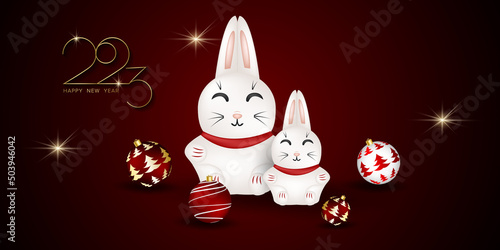 Realistic figurines of rabbits. Symbol of the year 2023. Chinese New Year.