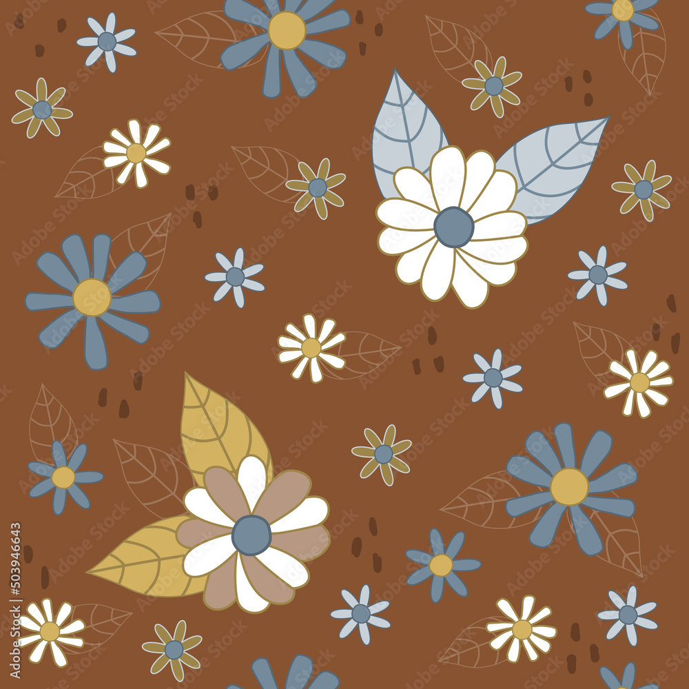 Retro style floral seamless pattern. Vector hand drawn illustration.