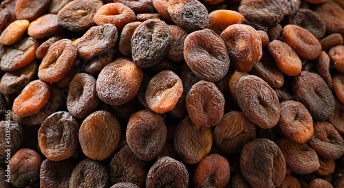 Dried raw apricots fruit panoramic background photo