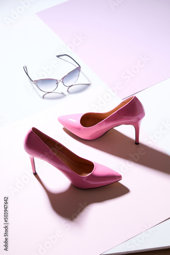 Elegant classic pink shoes. High heels.