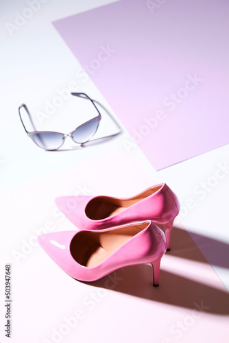Elegant classic pink shoes. High heels.