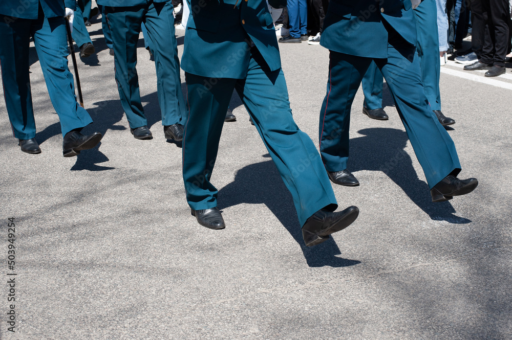 Victory parade. Amur region. Blagoveshchensk. The military is marching. Stamped step