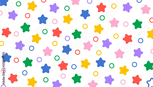 Simple childish festive background with multicolored bright cute stars on white. Creative minimalist style art background. Fun colorful doodle seamless pattern. backdrop. Abstract random colorful 