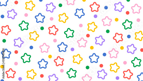 Creative minimalist style art background with bright cute stars and drop. Fun colorful doodle seamless pattern. Simple childish backdrop. Abstract random colorful figures.