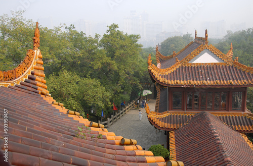 Changsha, Hunan Province, China: Tianxin Pavilion is an old Chinese pavilion located on the ancient city wall of Changsha, Hunan. View from the upper storey of the main pavilion.  photo