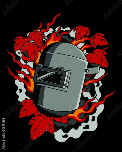 welding helmet with tattoo style background vector illustration