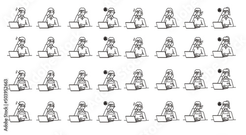 パソコン操作に悩む人物イラスト