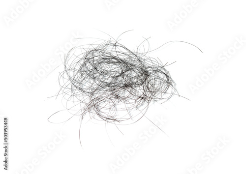 A pile of hair falling on a white background.