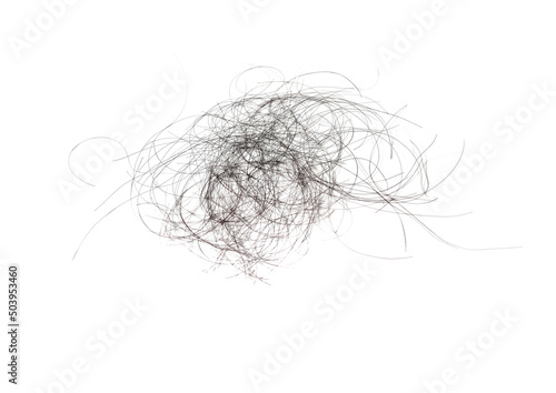 A pile of hair falling on a white background.