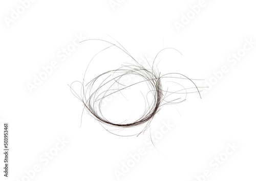 A pile of hair falling on a white background.