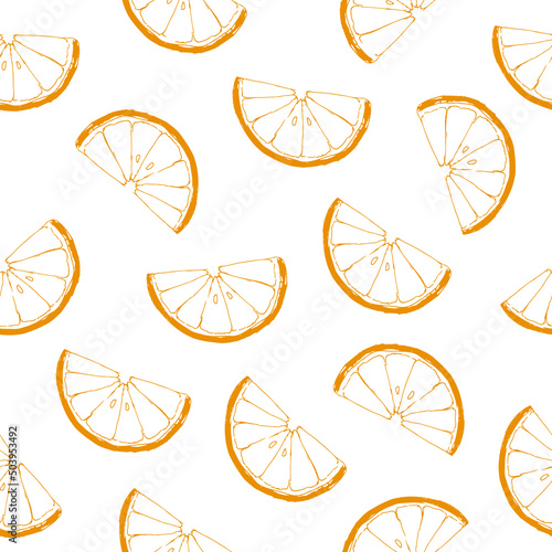 vector elements of orange, sliced orange, splash orange juice, and leaves). Handmade 