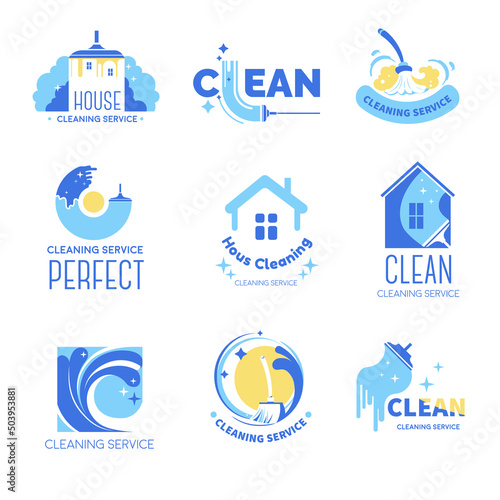 Cleaning service for home and office, labels set