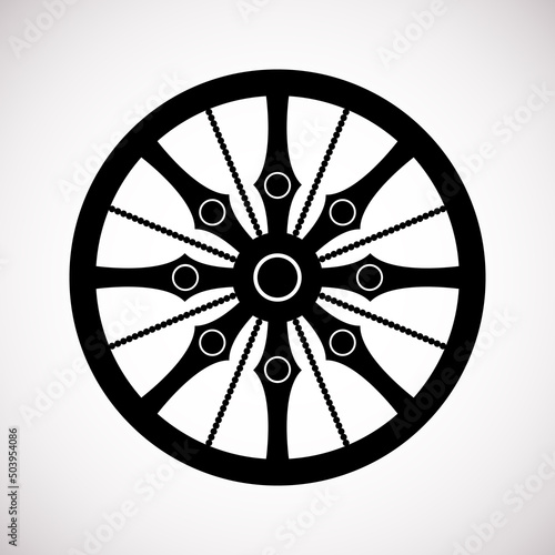 Dharma wheel logo icon. Buddhism sacred symbol. Dharmachakra. Vector illustration isolated on white background