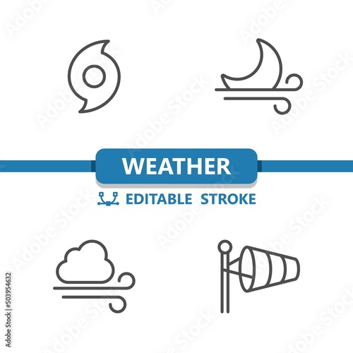 Weather Icons. Wind, Windy, Windsock, Moon, Cloud, Hurricane, Tornado