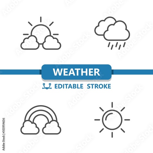 Weather Icons. Raining, Rain, Cloud, Sun, Rainbow
