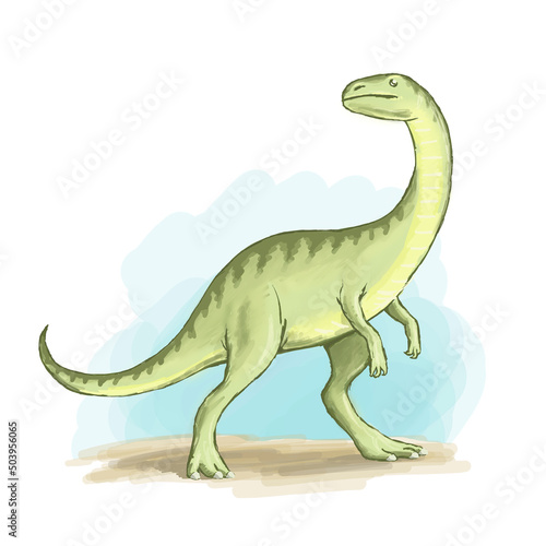 Ancient dinosaur. Prehistoric pangolin of the Jurassic period. Paleontology and animals. Cartoon drawing illustration © Mikhail Ognev
