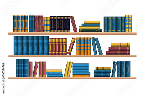 Background from books. Bookshelf. Library. Large bookcase in the library, shop with many different books.