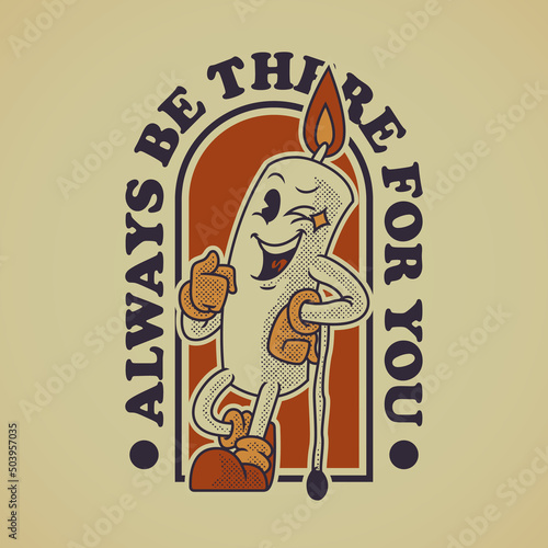Cartoon emblem of smiling candle with retro style