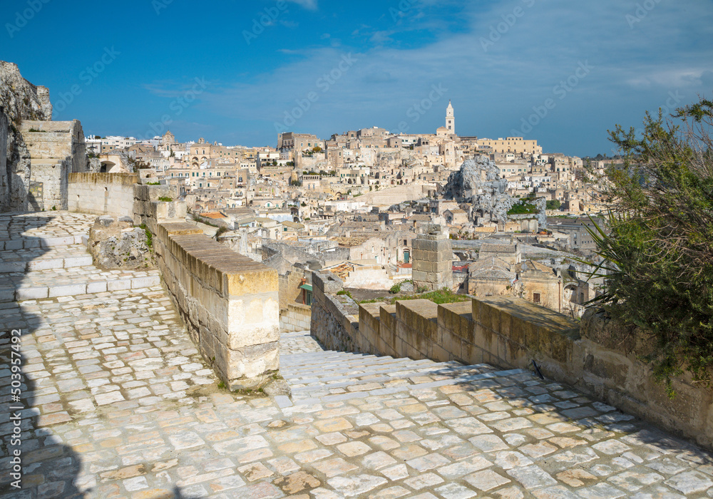 Matera - The cityscape with and the valley.