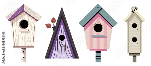 Bird feeders made of wood, small houses vector