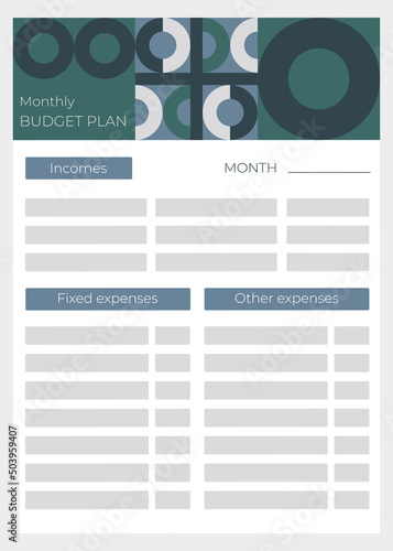 Daily budget planner. Plan your day. Blank printable vertical notebook page. Money planner. Template for agenda, schedule, planners, checklists, notepads, postcards and other stationery.