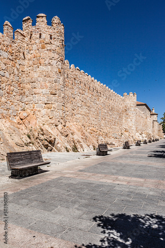 The Walls of Ávila in central Spain, completed between the 11th and 14th centuries, are the city of Ávila's principal historic feature.
 (ID: 503960810)