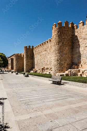 The Walls of Ávila in central Spain, completed between the 11th and 14th centuries, are the city of Ávila's principal historic feature.
 (ID: 503960813)