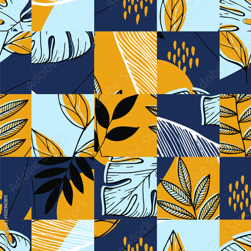 Seamless pattern with abstract geometric leaves. Modern design for paper, cover, fabric, interior decor and other users.