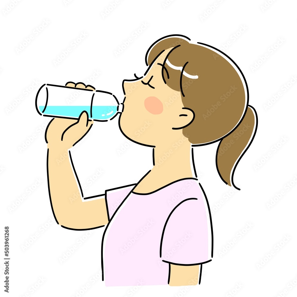水分補給　水を飲む女性のイラスト