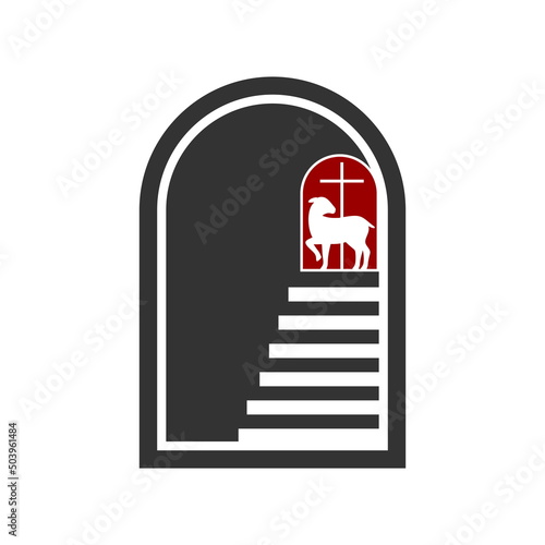 Christian illustration. Church logo. Staircase leading to God's lamb