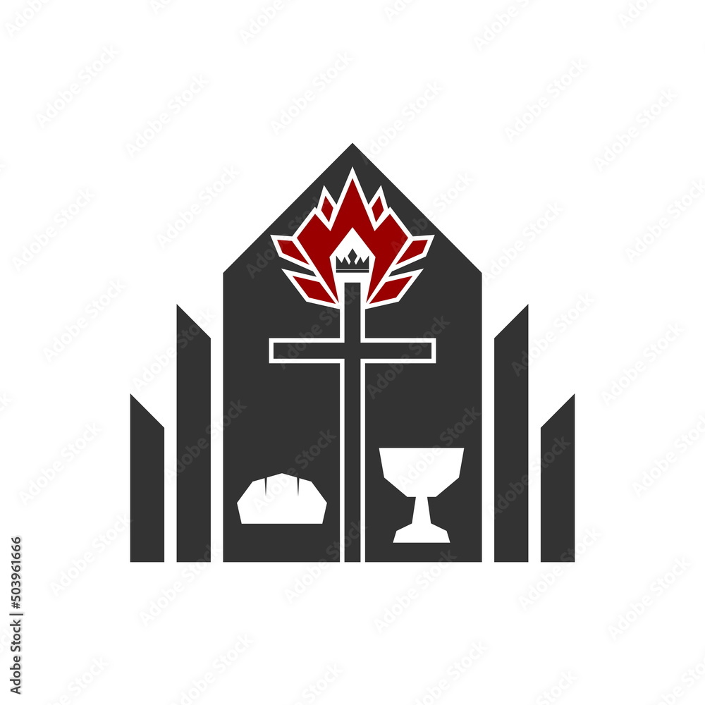 Fototapeta premium Christian illustration. Church logo. Cross and communion symbols.