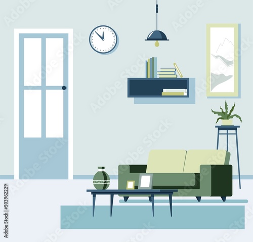 Living room interior design, furniture shop vector