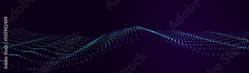 Large digital data background. Abstract wave with moving dots. 3d rendering