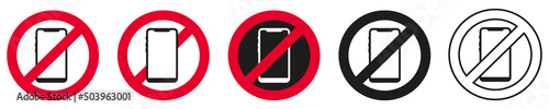 No mobile phones (without phone) icons.  Warning symbol. eps10