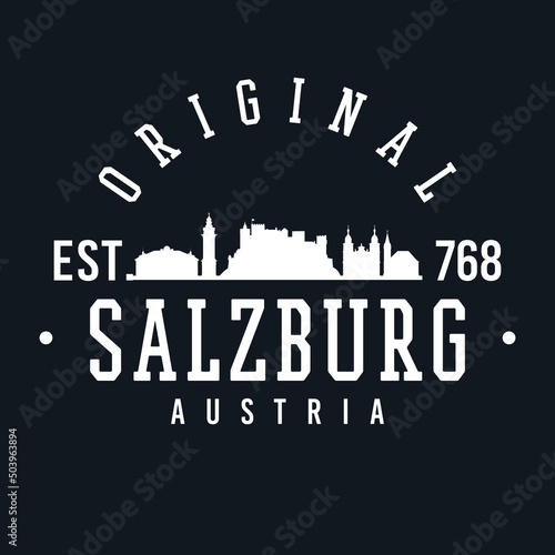 Salzburg, Austria Skyline Original. A Logotype Sports College and University Style. Illustration Design Vector City.