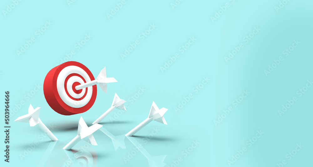 3d render target goal aim strategy success business competition illustration achievement marketing.aim at a goal, increase motivation, a way to achieve a goal concept. motivation challenge career icon
