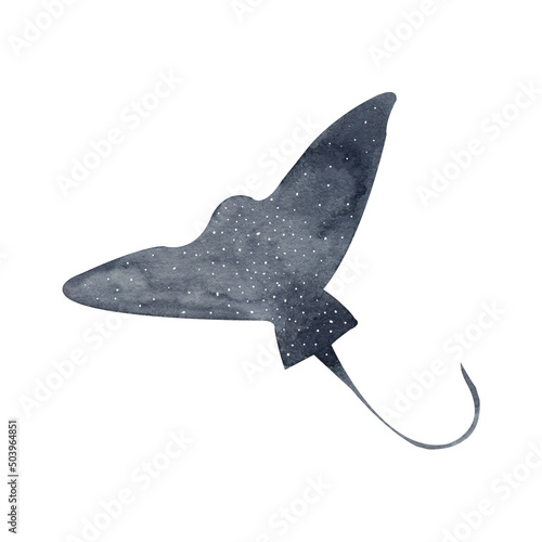 Watercolor fish with universe stars on it. Flying fish