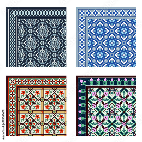 Four tiles patterns with borders.