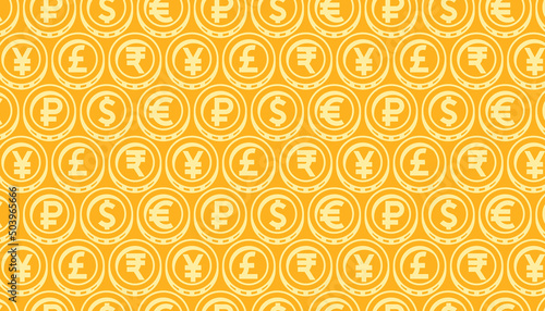  Seamless pattern with coins signs .