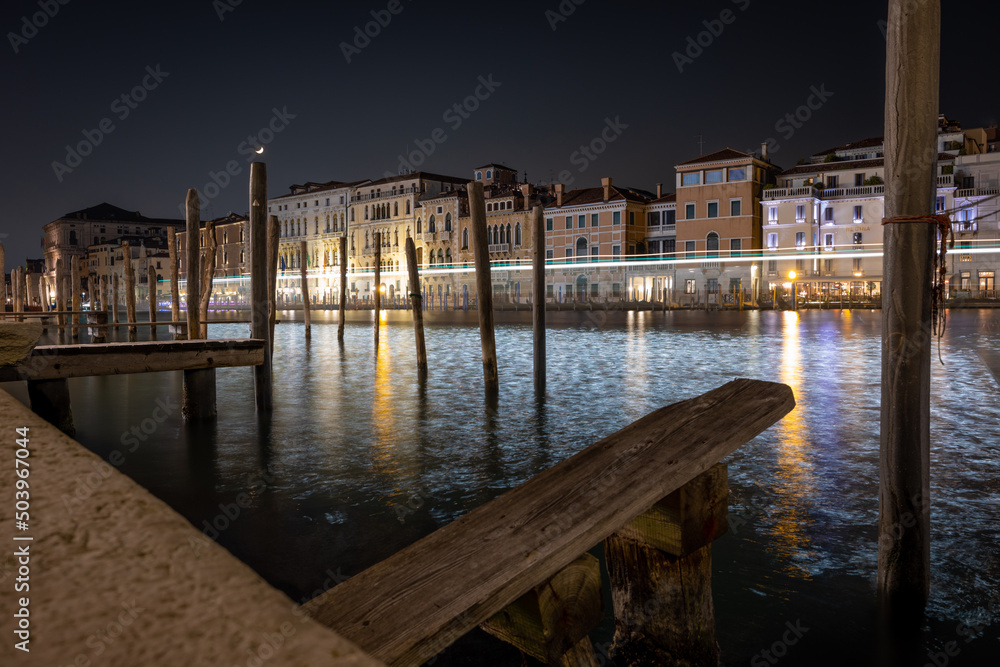 Grand Canal Venice at night with long exposure light trails