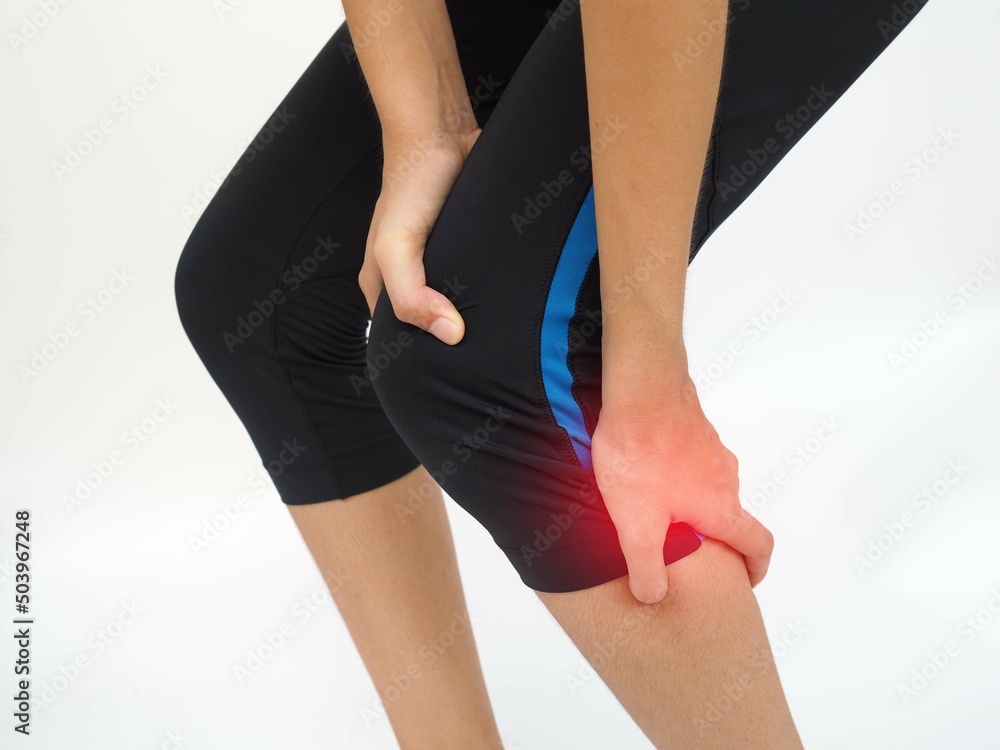 Woman having leg ache due to calf muscle pull. Sports injuries and medical concept. closeup photo, blurred.